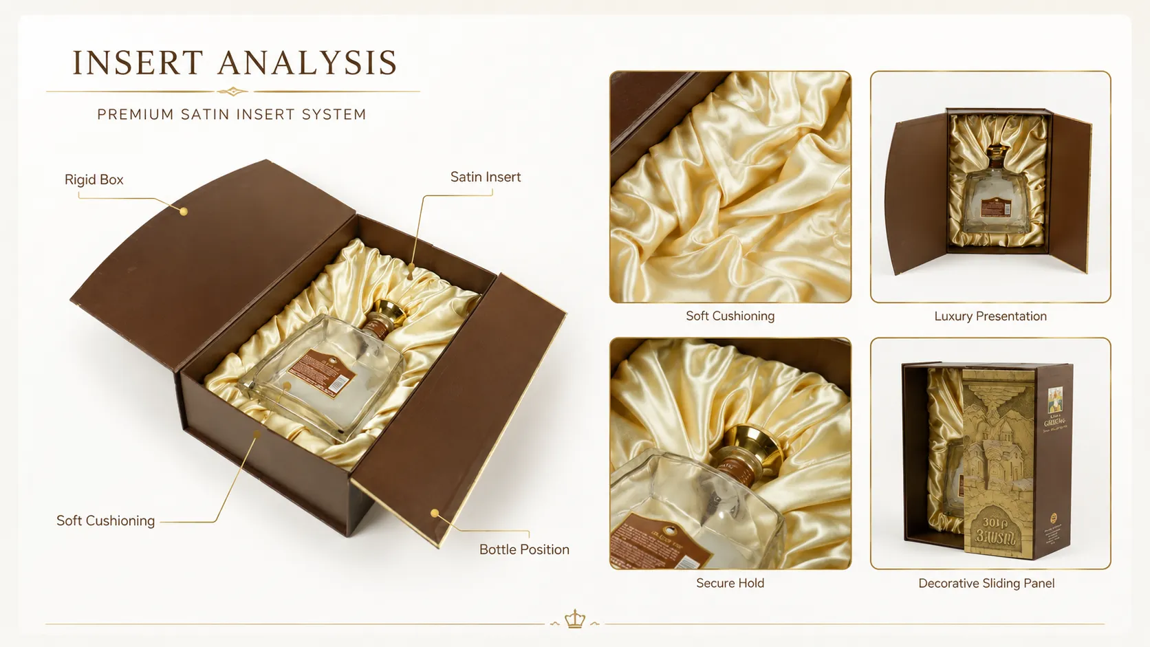 Double Door Box – Symmetrical Two-Swing-Door Rigid Gift Box with Golden Satin Lining for Wine, Brandy & Liquor Bottles-lining