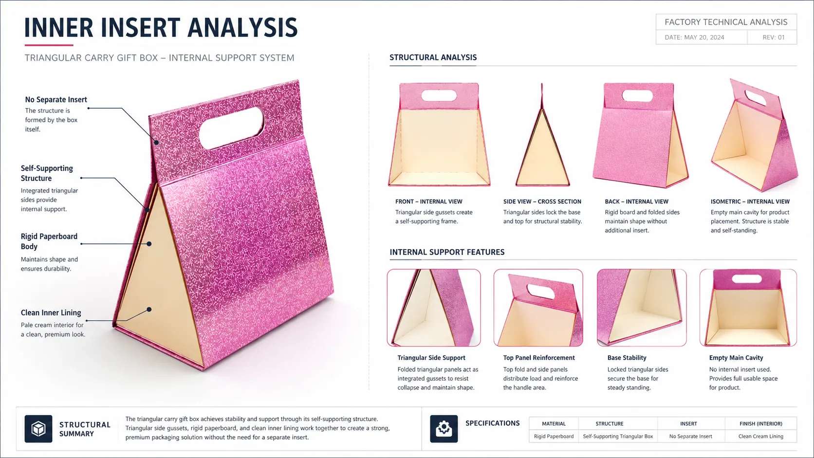 Custom Glitter Triangle Folding Box With Handle-lining