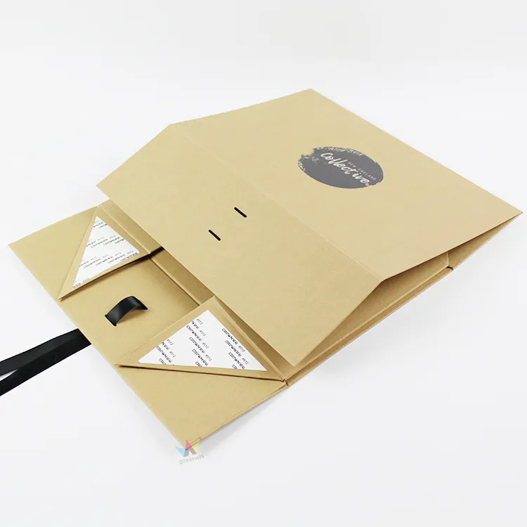 Open view of folded one piece folding box, showing empty rectangular interior for cosmetic and gift set packaging