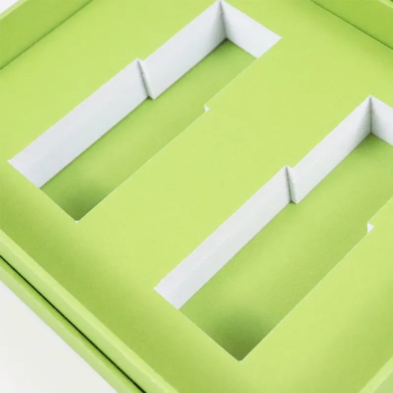 Open lemon yellow flip lid essential oil boxes full interior view showing matching yellow inner lining and removable paper insert tray