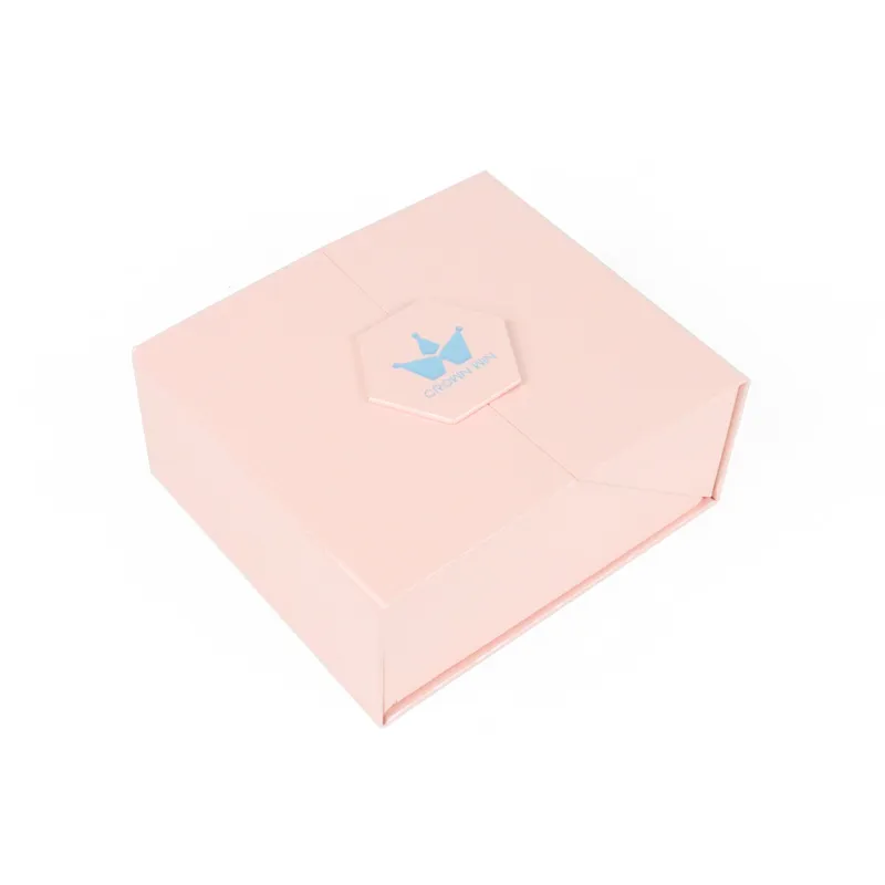 Opened double door collapsible box displaying empty interior cavity for jewelry and skincare products