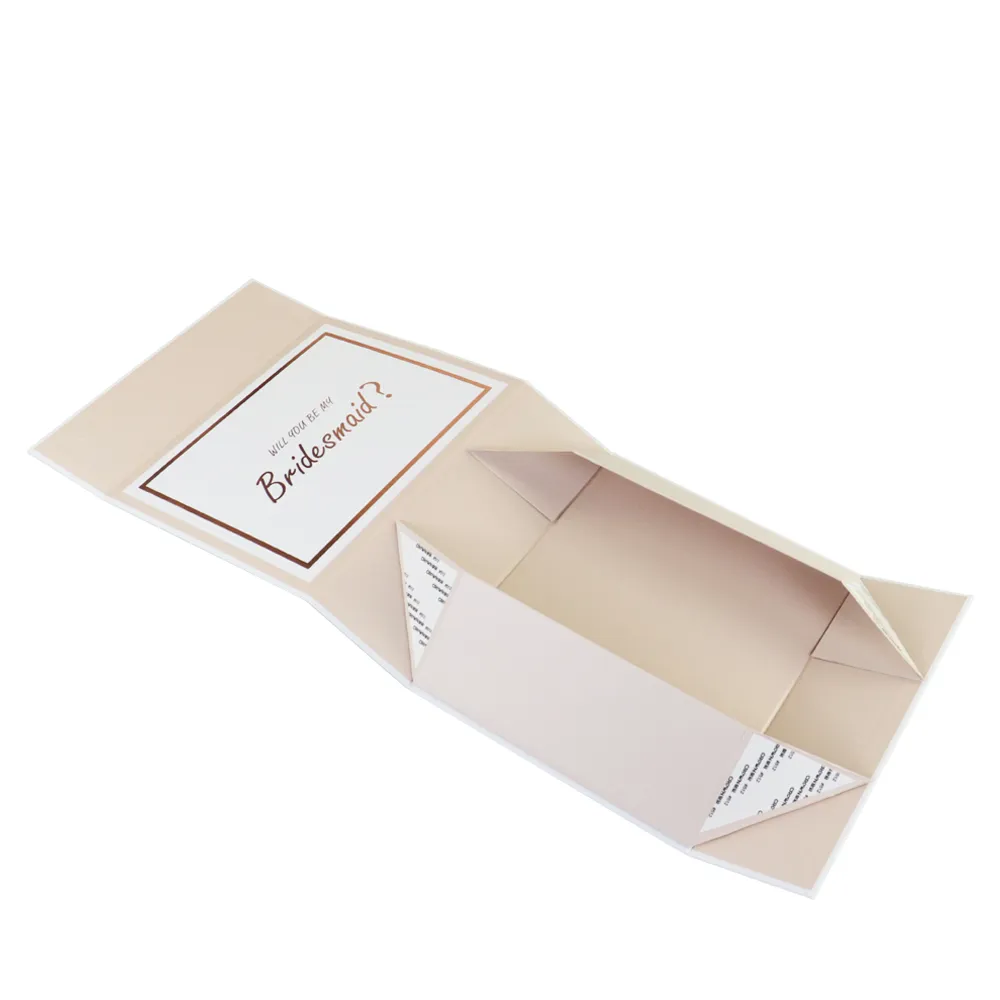 Top-down overhead flat view of blank blush one piece folding box before manual assembly