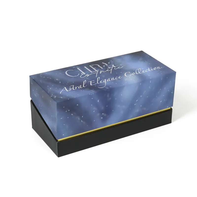 Top view empty magnetic closure box, detailed multi-slot paper insert for nail gel bottle storage