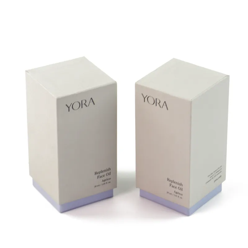 Paired display set of two-tone pastel matte two-piece sleeve base skincare packaging, luxury cosmetic gift boxes for essential oil and facial oil