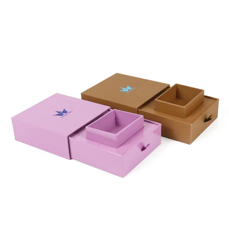 Inner tray lifted custom printed rigid drawer boxes, dual color luxury gift drawer boxes for boutique retail