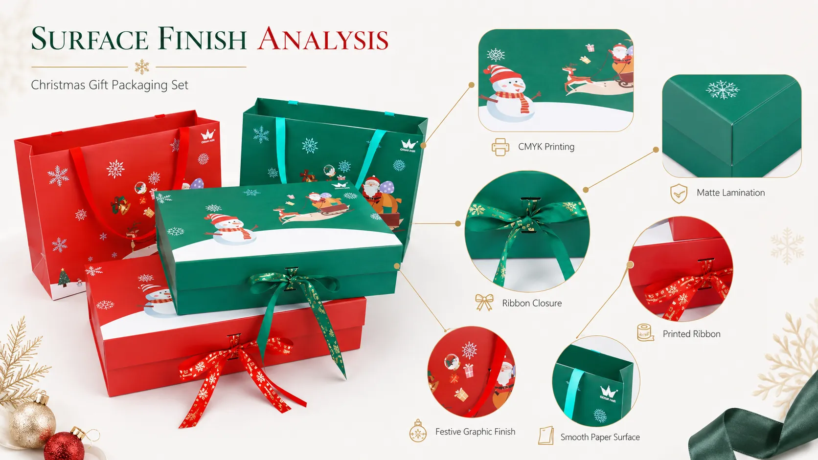 Christmas Printed One Piece Folding Box – Magnetic Flip Collapsible Holiday Gift Box, Flat Pack Foldable Packaging with Matching Printed Gift Bags-process