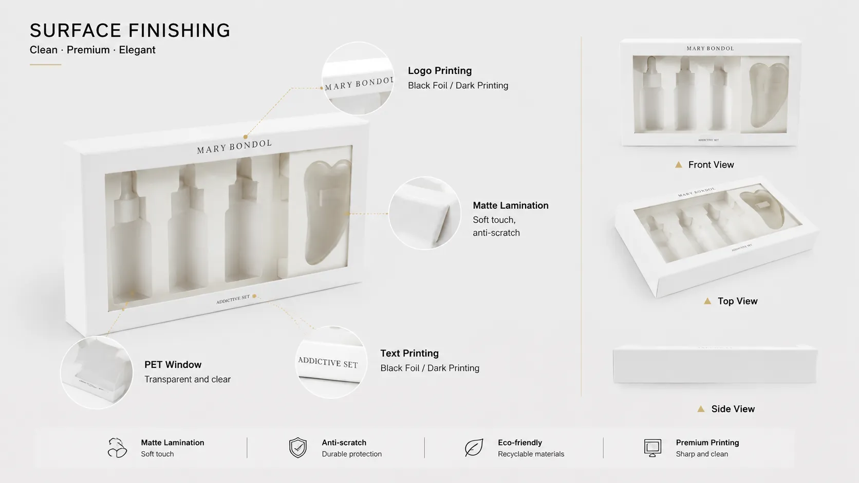 Lid & Base Rigid Window Box Packaging – White Gift Box with PVC Window & Custom Die-Cut Insert for Skincare Serum Sets-process