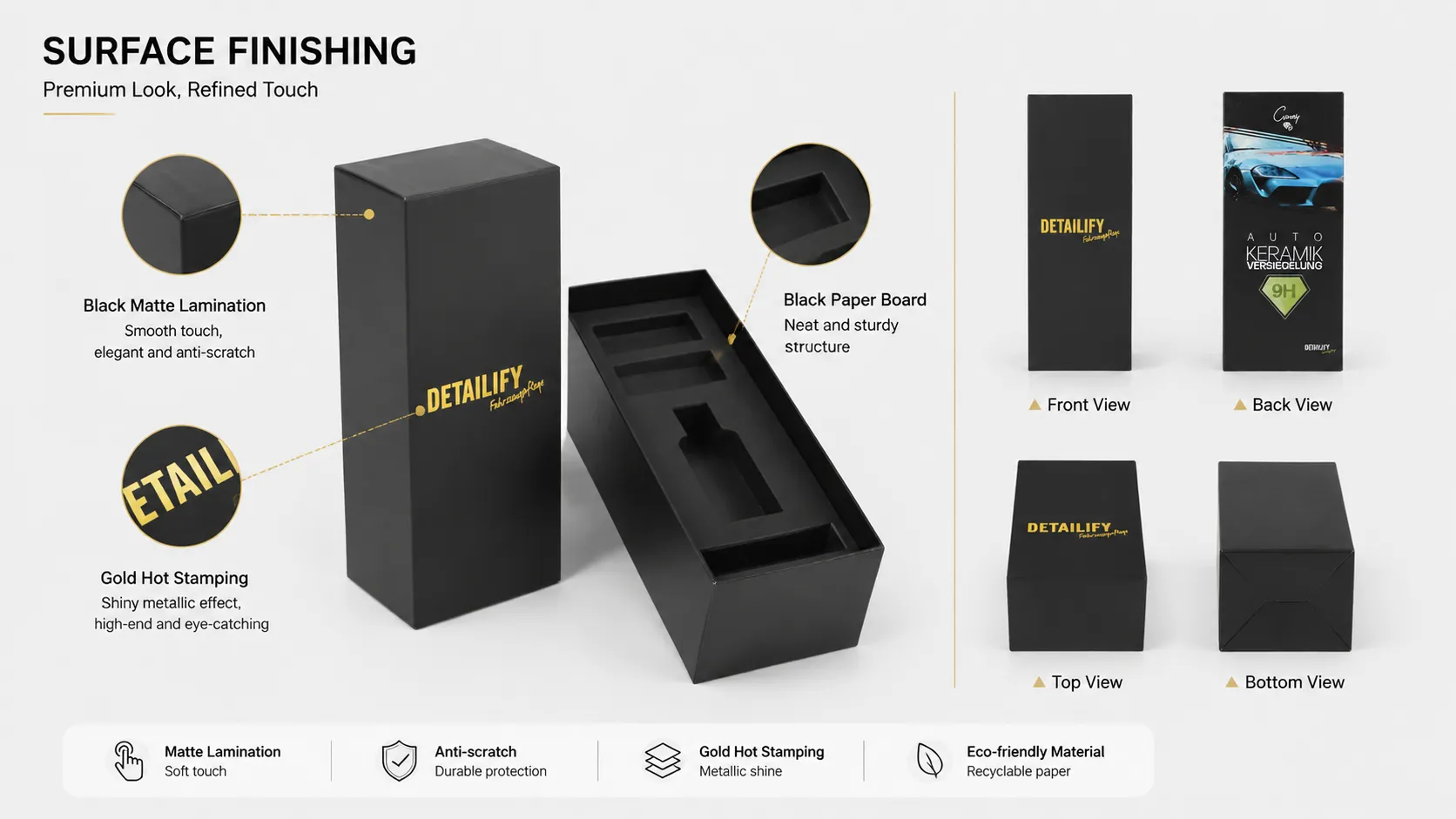 Lid And Base Rigid Box – Tall Black Rigid Packaging Box with Custom Molded EVA Insert for Car Ceramic Coating & Auto Detailing Kits-process
