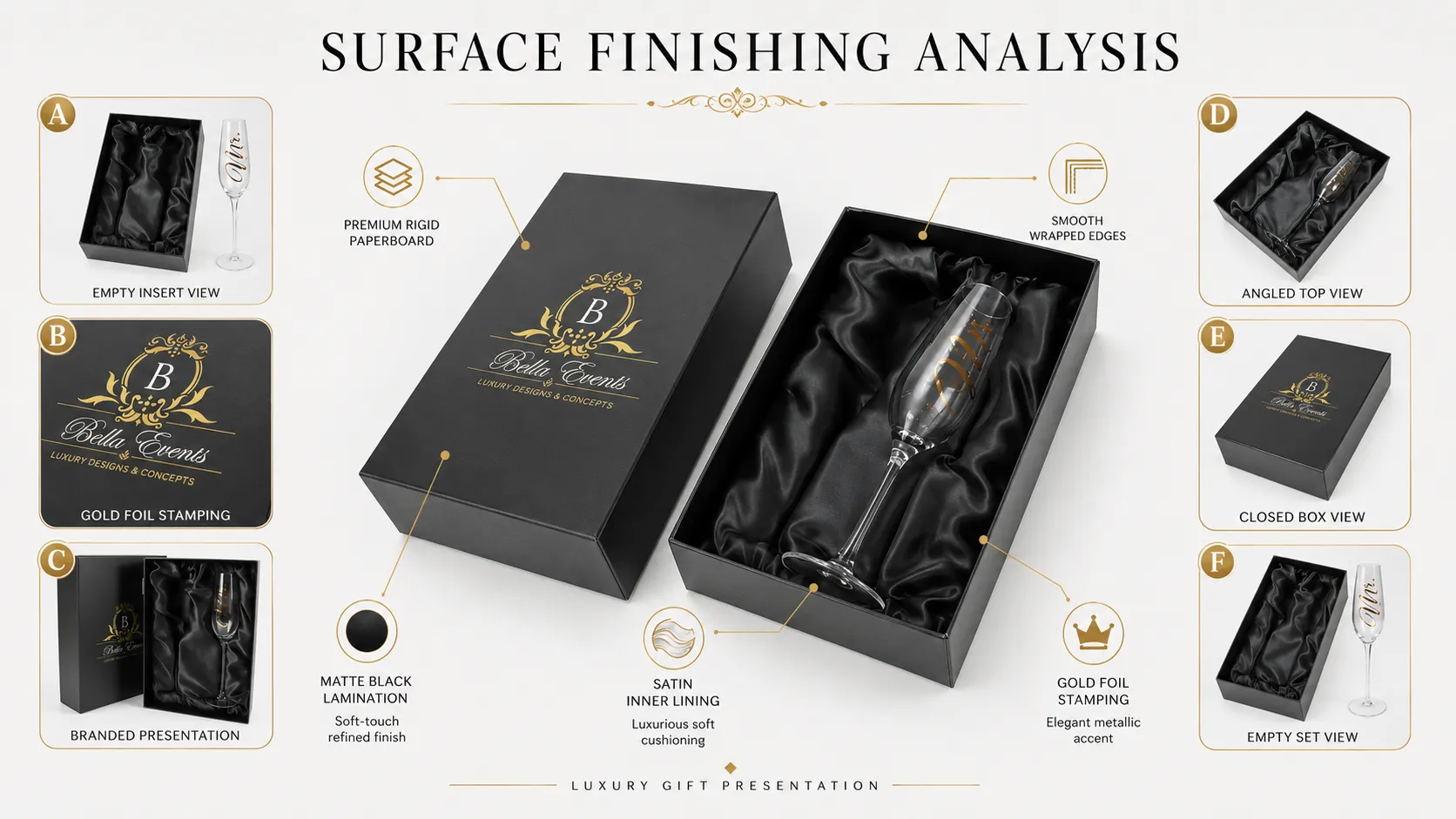 Lid And Base Rigid Box – Matte Black Luxury Gift Box with Black Satin Lining for Champagne Flute & Wine Glass Gifts-process