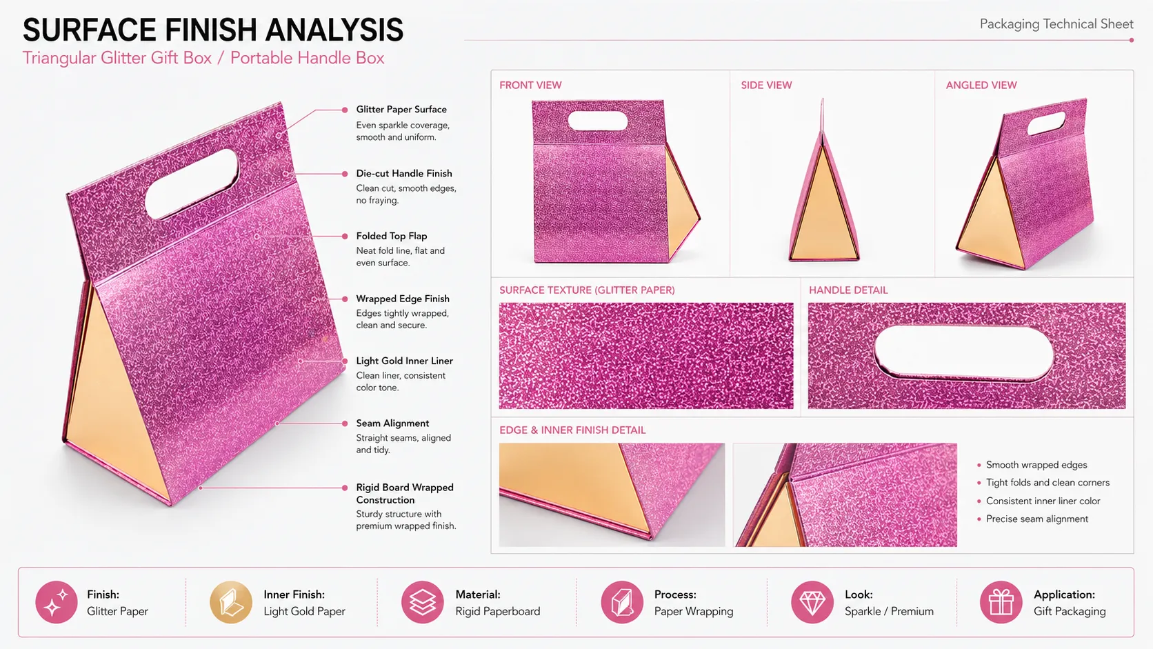 Custom Glitter Triangle Folding Box With Handle-process