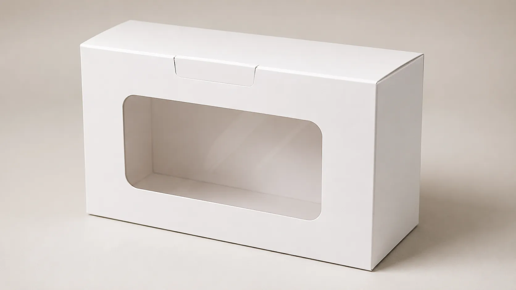 Blank white reverse tuck end window paper box mockup, custom cosmetic packaging blank carton from Crown Win Box Manufacturer