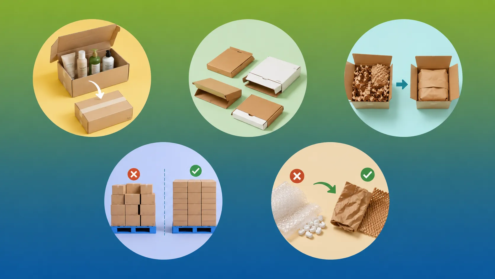 Optimized pallet loading, nested flat pack paper boxes and lightweight packaging solutions to maximize container space and reduce packaging shipping costs for bulk shipments
