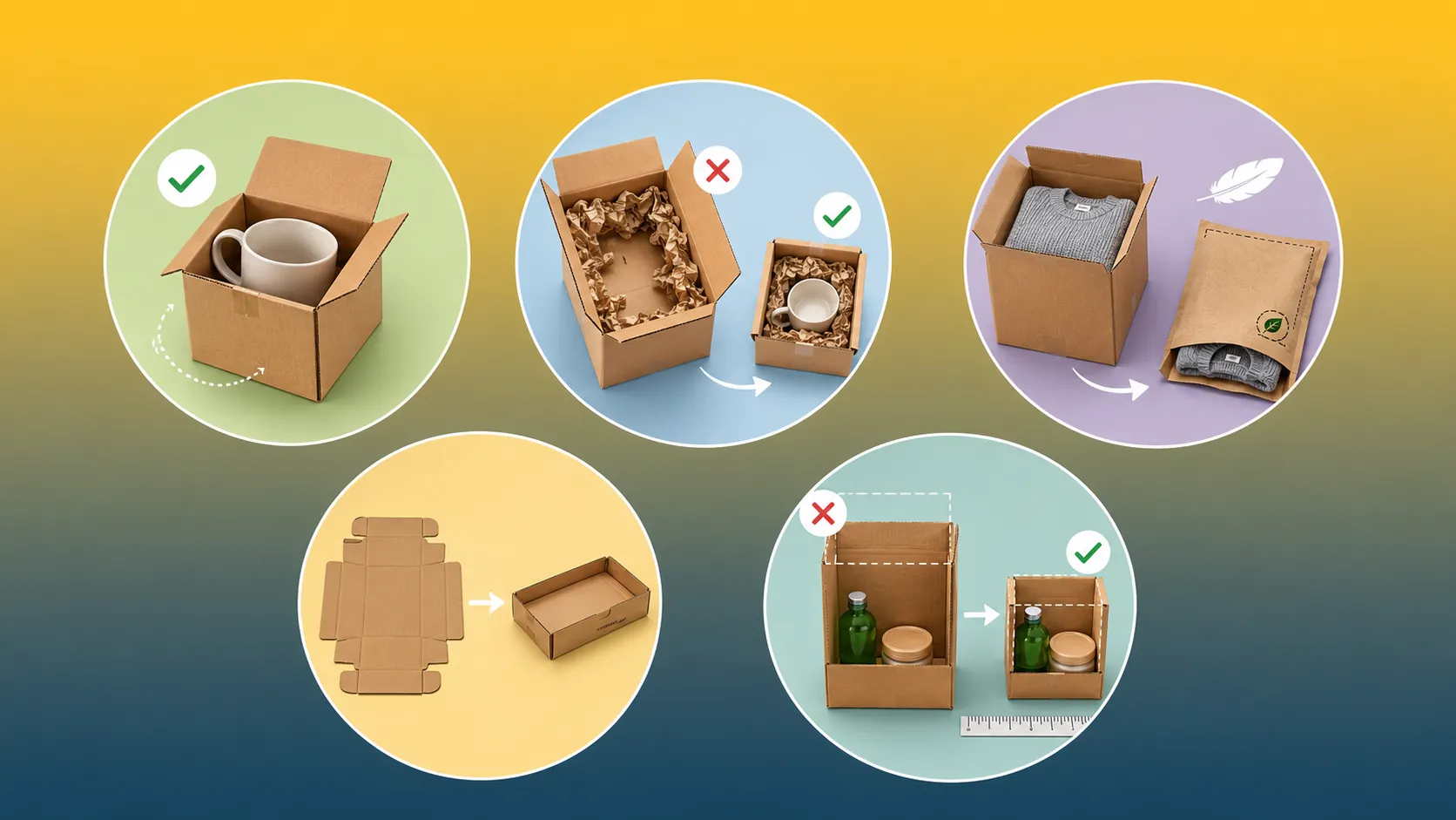 Comparison diagram of oversized vs right-sized custom paper boxes to cut dimensional weight & packaging shipping costs for cosmetic, ceramic and apparel products