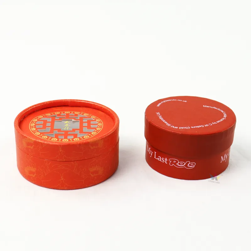 Side profile empty red cylinder boxes, low-height round paper canister for solid balm and cosmetics