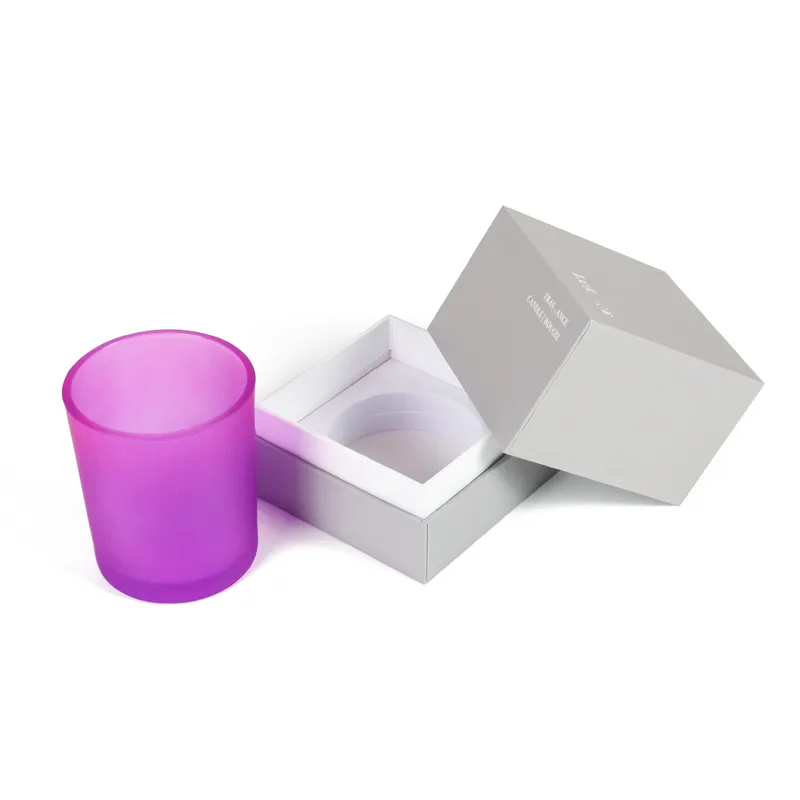 Two stacked matte grey square rigid candle boxes bulk wholesale display, custom printed luxury jar candle boxes for fragrance brands