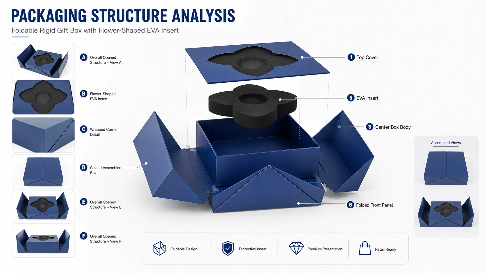 Custom Matte Blue Magnetic Double-Door Gift Box —Featuring a custom flower-shaped die-cut EVA insert-structure