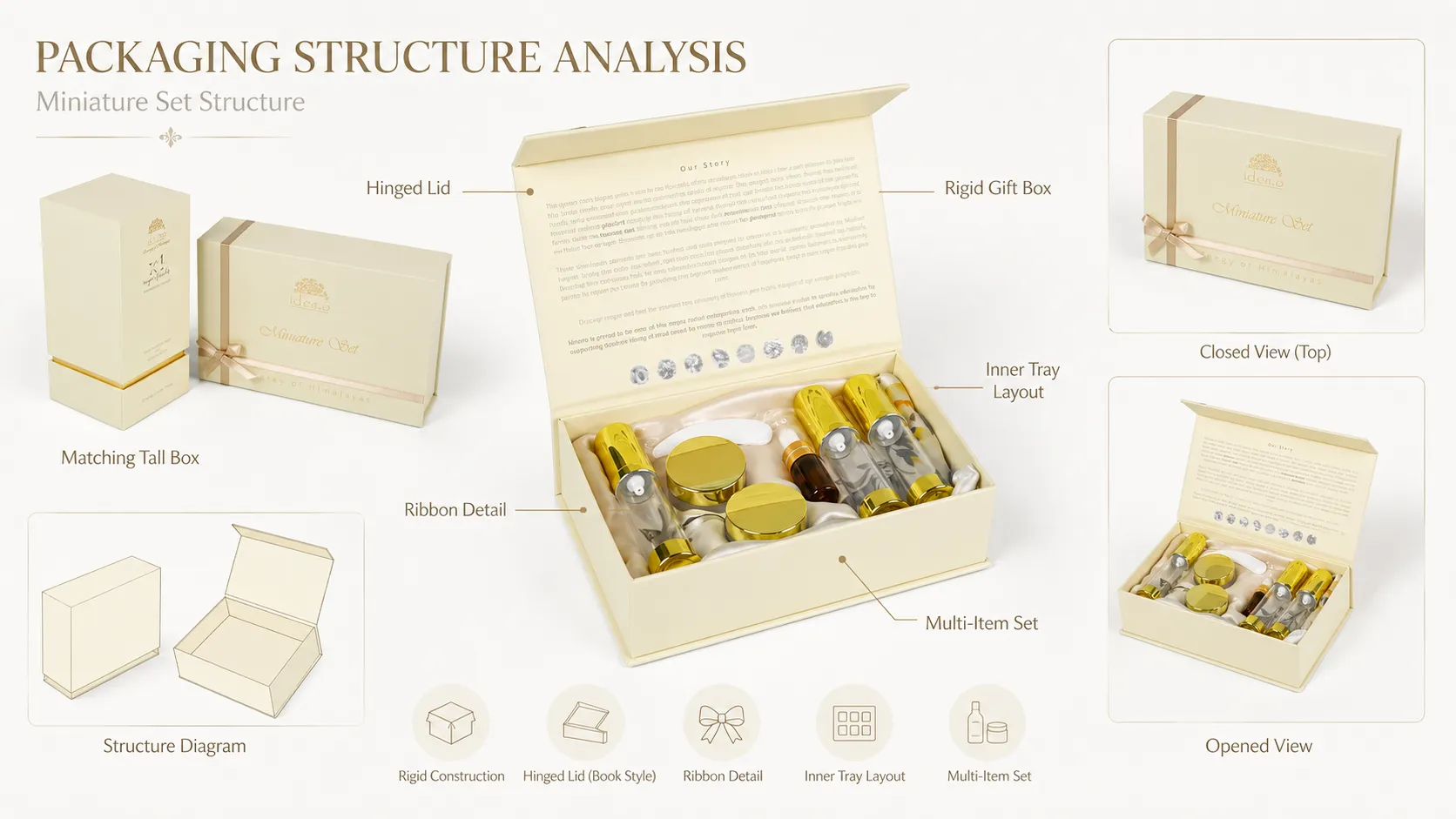 Beige Rigid Skincare Packaging Box—Suitable for Mini Travel-Size Serums, Creams, and Cosmetic Gift Sets-structure