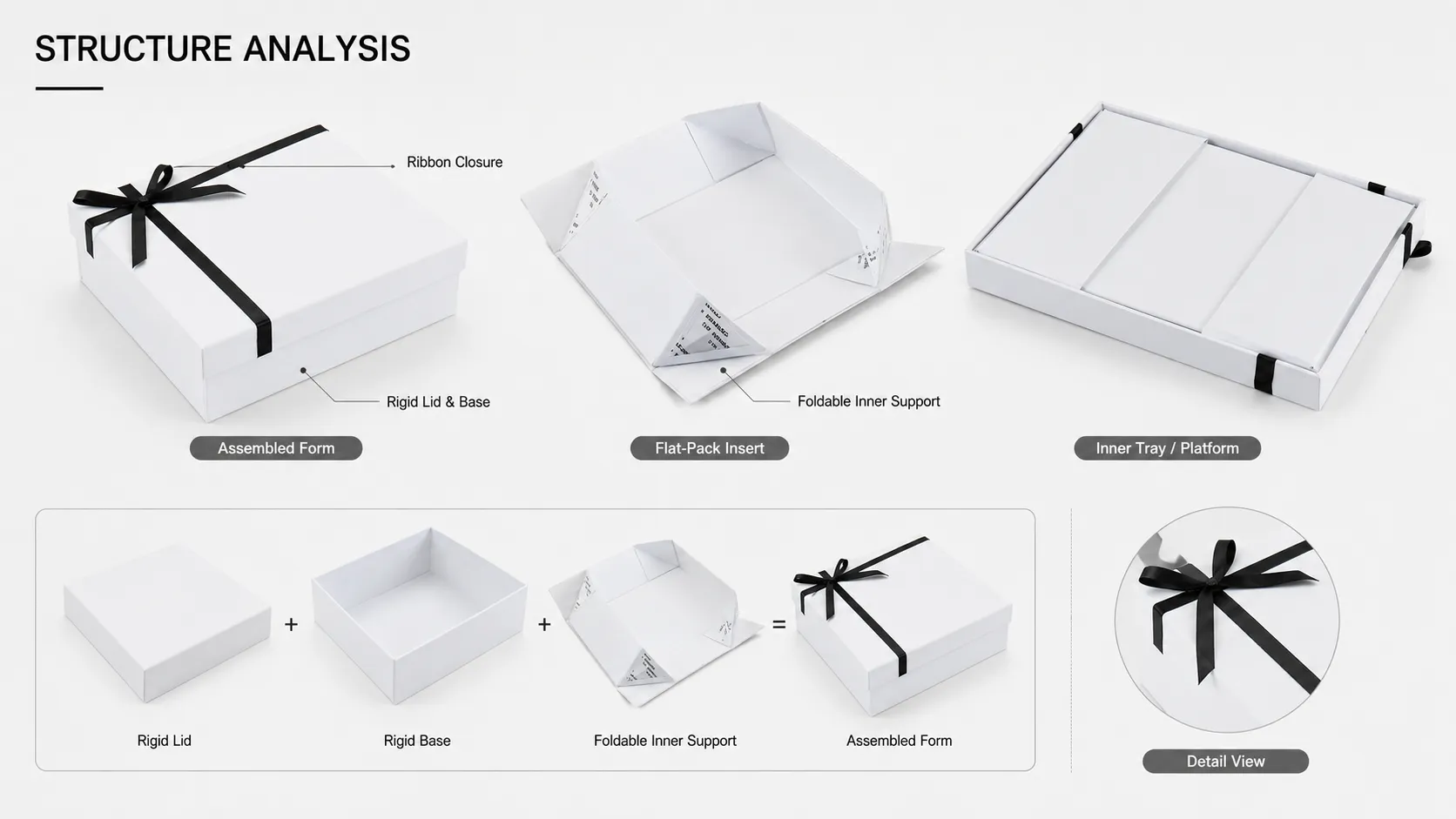 Flat Foldable Matte White Rigid Lid And Base Box – for Apparel, Cosmetics & Jewelry Packaging-structure