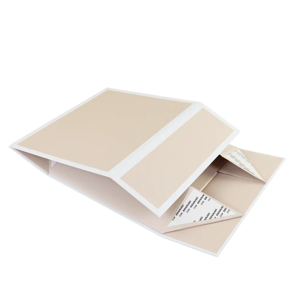 Three-quarter open view of collapsible one piece folding box, spacious empty interior for bridal gift sets