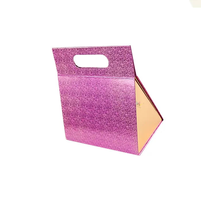 Glitter Triangle Folding Box gold lining, foldable triangle favor packaging for cosmetics