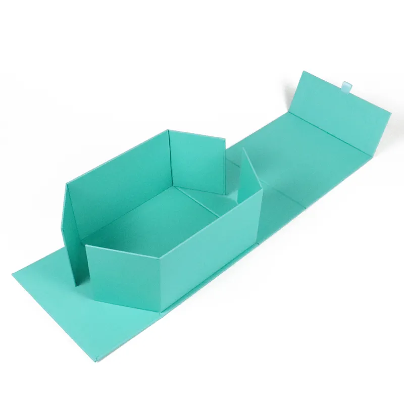 Closed coral and tiffany blue square one piece folding box set with custom printed brand logo