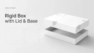 Case study hero mockup of separated lid and base two-piece rigid box, custom premium packaging prototype by Crown Win Box Manufacturer