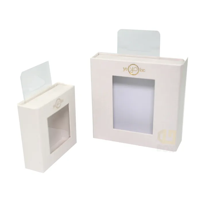 Two-size set of white textured magnetic rigid window box packaging for eyelash and jewelry merchandise