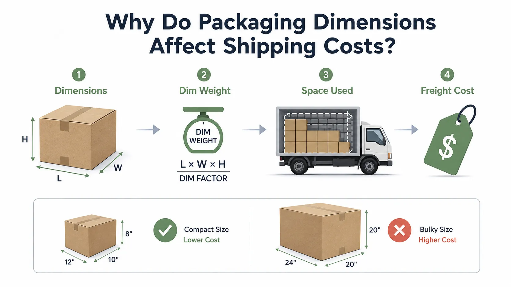 Visual comparison of small slim and oversized candle paper boxes showing empty space impact on freight fees, custom size packaging design guide by Crown Win Box Manufacturer China factory