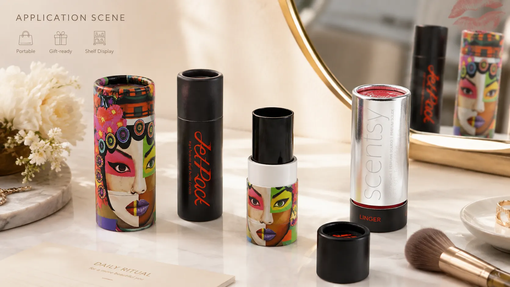 Custom Paper Tube Cosmetic Boxes, Recyclable Lip Balm & Solid Perfume Cylinder Packaging-Application Scenarios