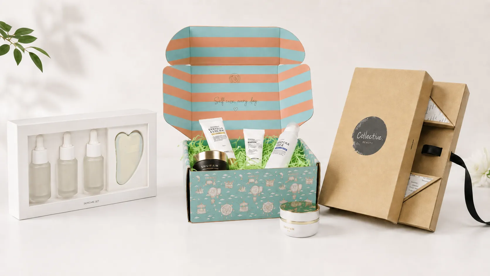 Cost-efficient retail packaging for individual bottles, tubes, jars, palettes and beauty accessories.