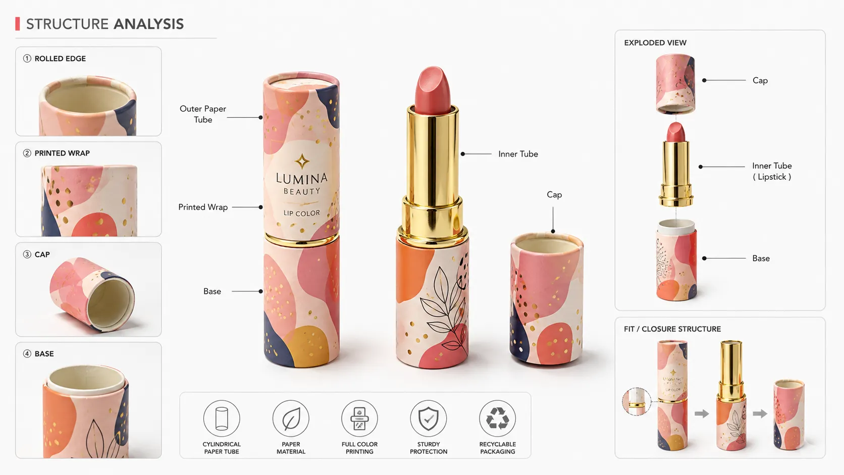 Custom Lipstick Paper Tube Cosmetic Boxes – Printed Cylindrical Paper Cosmetic Packaging-Structure