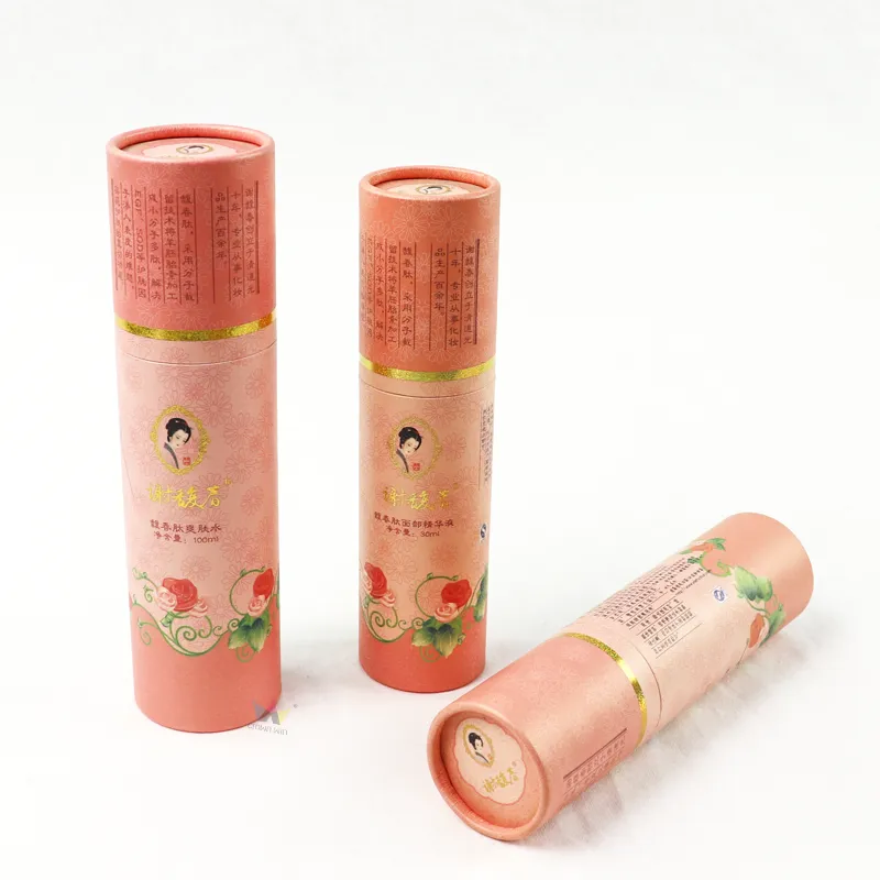 Bulk custom paper tube skincare packaging collection, vintage printed cylinder boxes for toner and serum beauty products