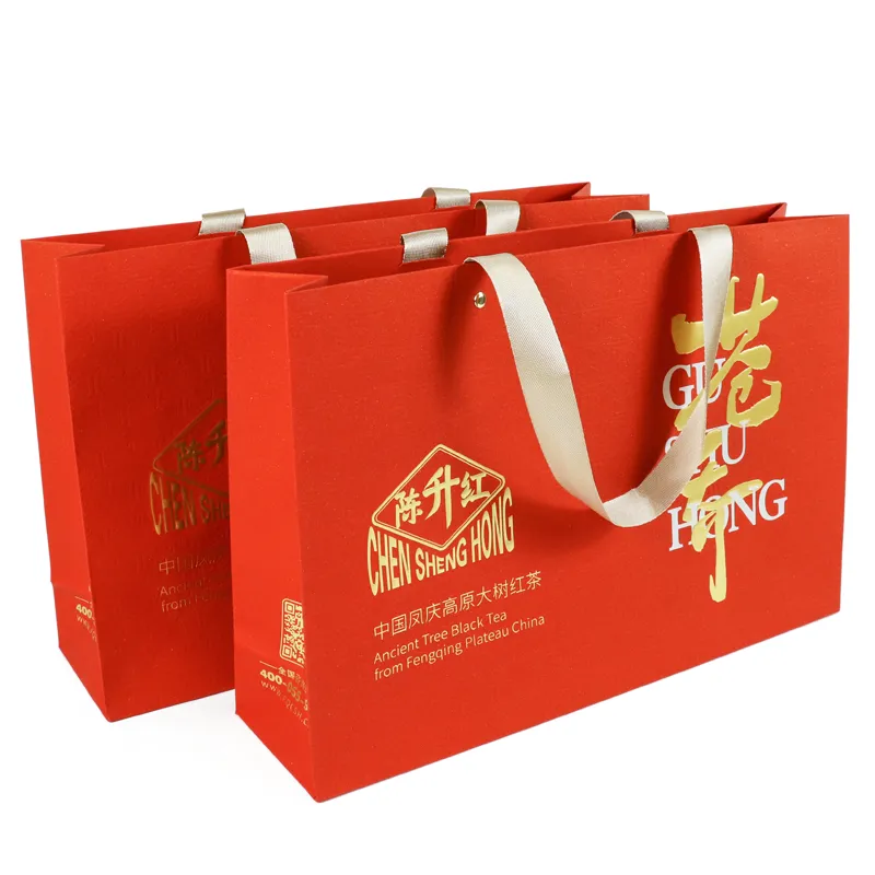 Bulk wholesale custom luxury tea packaging paper gift bags for tea brand