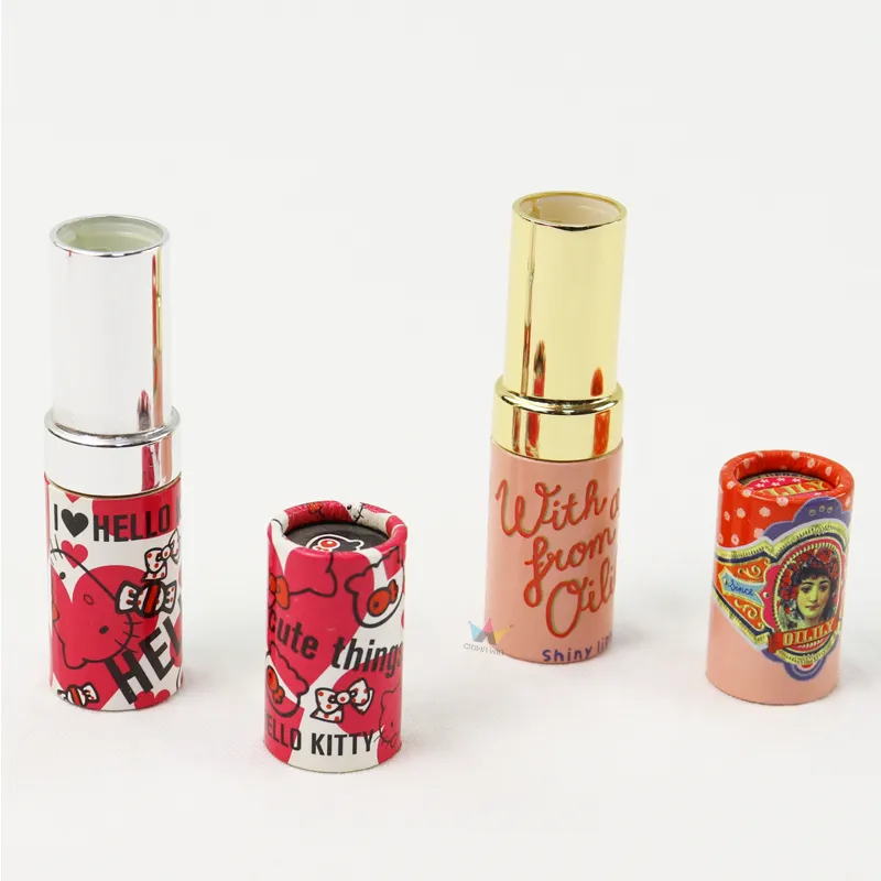 Custom printed cylindrical cosmetic boxes, cartoon vintage paper tube packaging for lipstick and lip balm