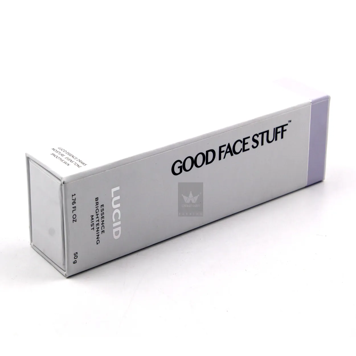 Side profile of custom printed sliding‑drawer rigid skincare packaging box for facial mist spray bottle