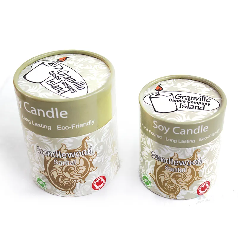 Custom printed recyclable paper tube candle boxes, wholesale round soy candle packaging tubes