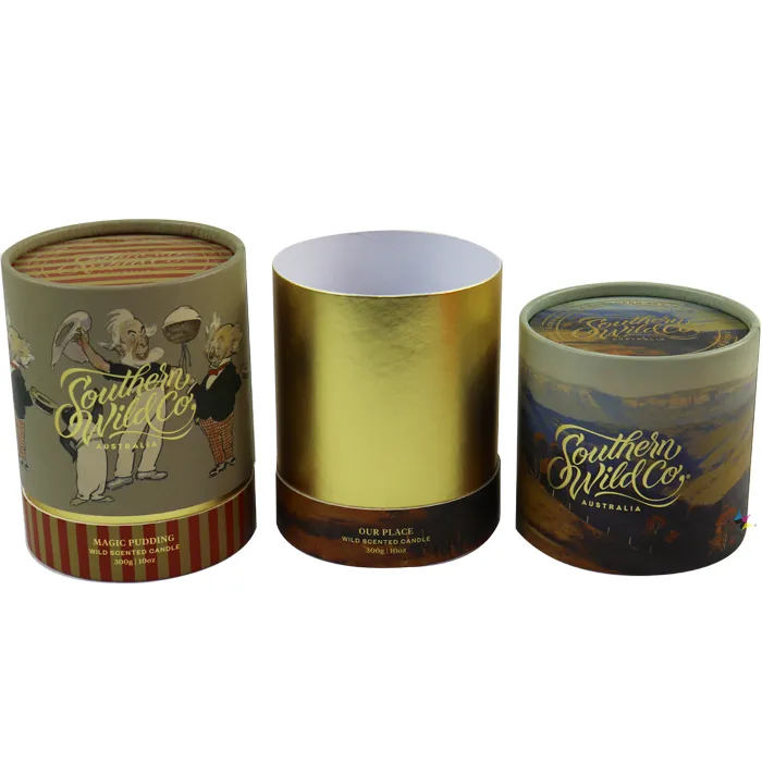 Two‑set custom vintage paper tube candle boxes, cylinder packaging tubes for retail scented candles