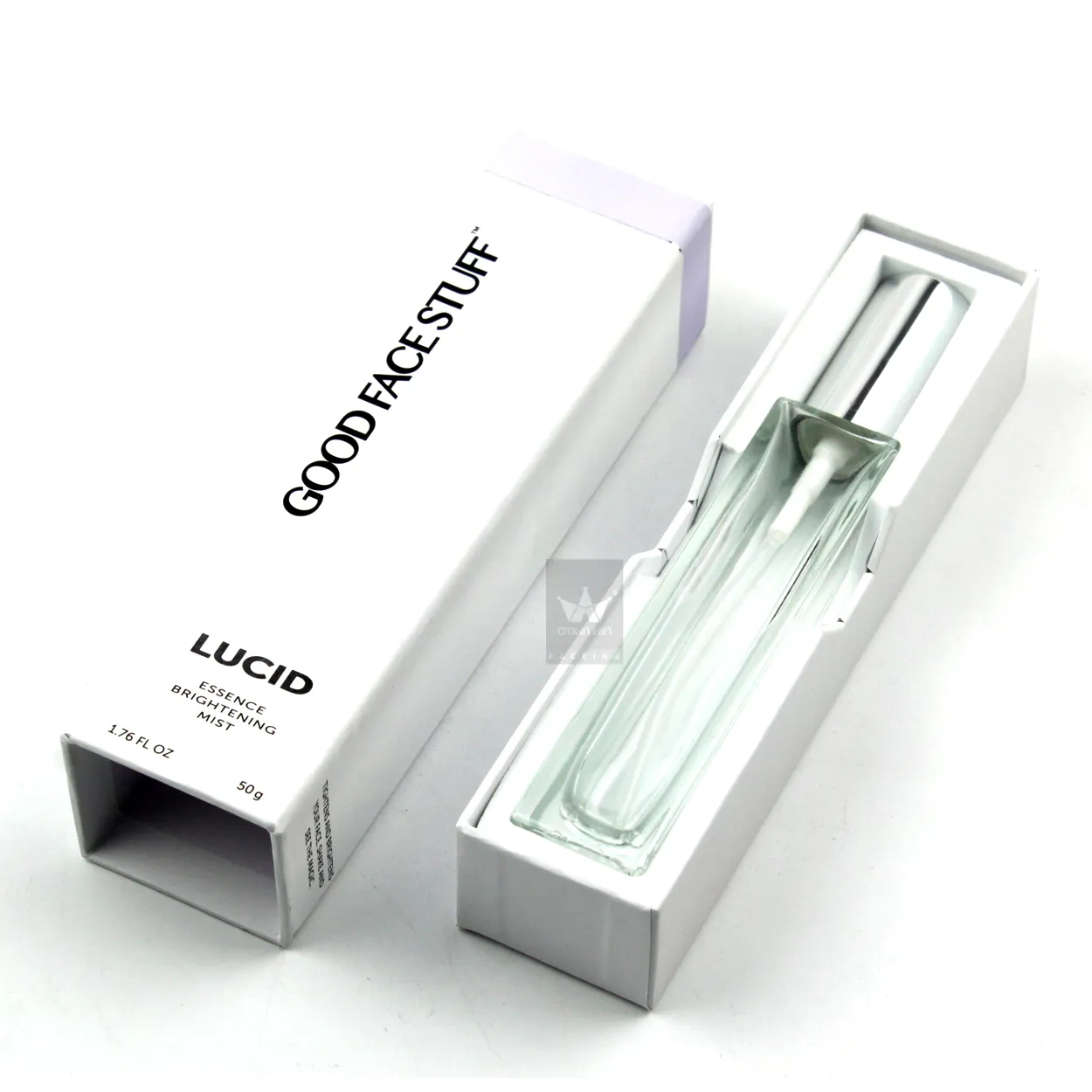 Custom skincare packaging sliding drawer rigid cosmetic box with die‑cut paper insert for tall essence mist spray glass bottle