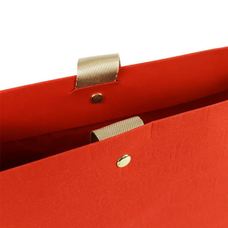 Luxury tea packaging bag satin handle rivet connection structural detail