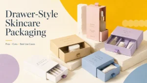 Custom drawer‑style skincare packaging boxes with various finishes by Crown Win Packaging