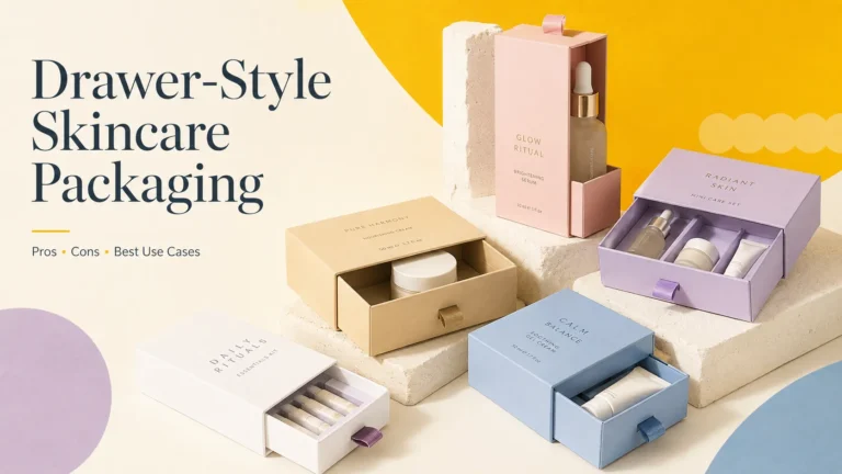 Custom drawer‑style skincare packaging boxes with various finishes by Crown Win Packaging