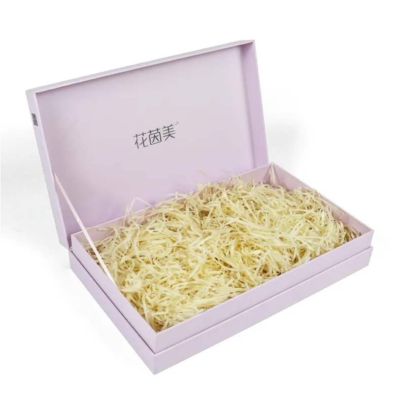 Empty custom rigid skincare packaging gift box, magnetic hard box with shredded paper filler inside for beauty products