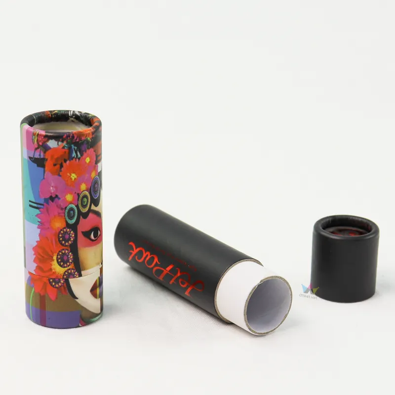 Custom cosmetic boxes paper tube detail view, matte and metallic finish cosmetic cylinder packaging