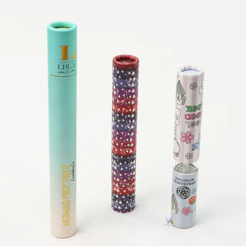 Custom cosmetic boxes, printed paper tube packaging for mascara and lip gloss makeup tubes