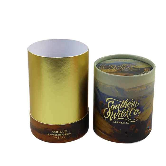 Two‑set custom vintage paper tube candle boxes, cylinder packaging tubes for retail scented candles