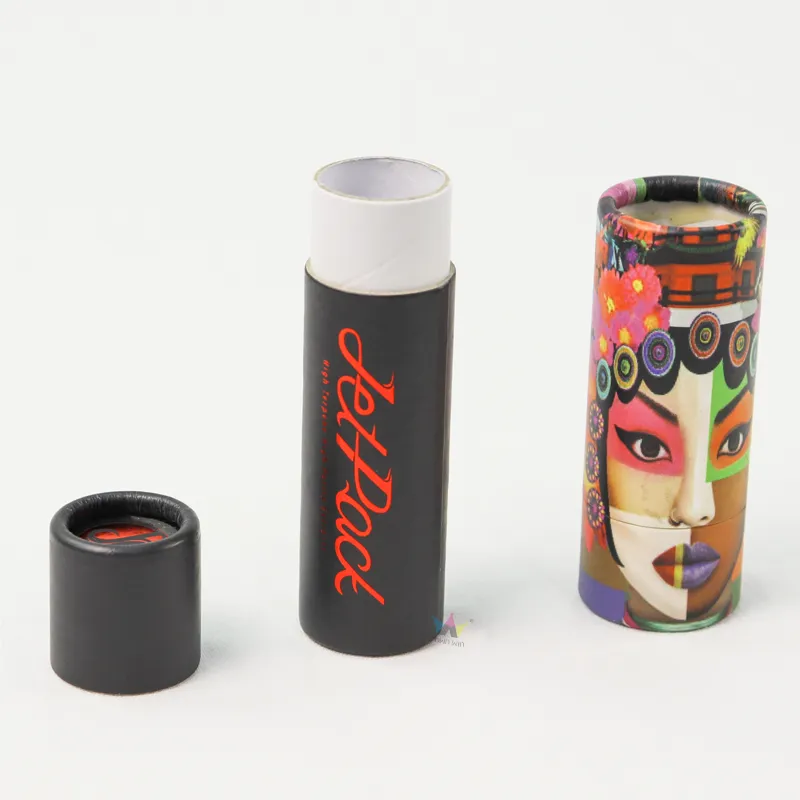 Metallic silver foil custom cosmetic boxes, paper tube packaging for solid perfume stick cosmetic product