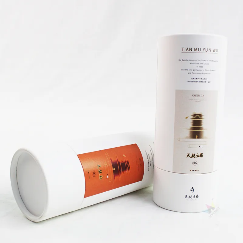 Custom printed paper cylinder tea packaging tube boxes lay flat view for tea brand retail