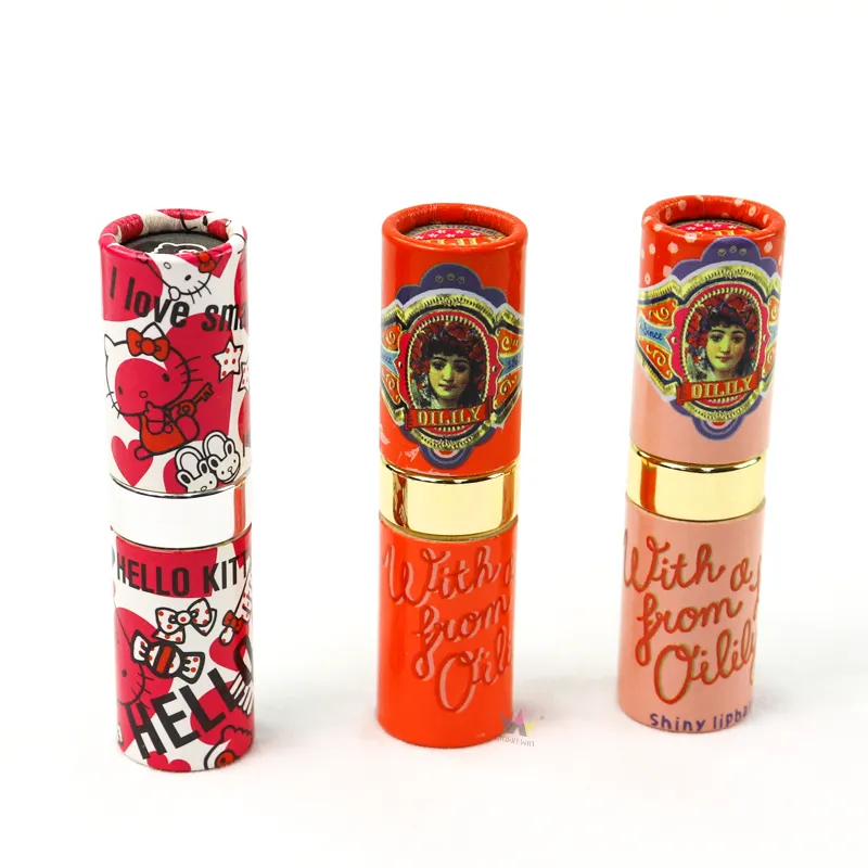 Multiple custom design cosmetic boxes, cylindrical paper tube packaging for lipstick and lip balm