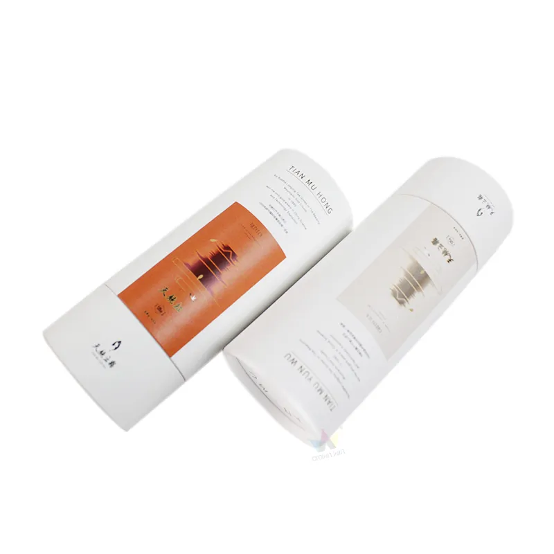 Custom printed paper cylinder tea packaging tube boxes lay flat view for tea brand retail
