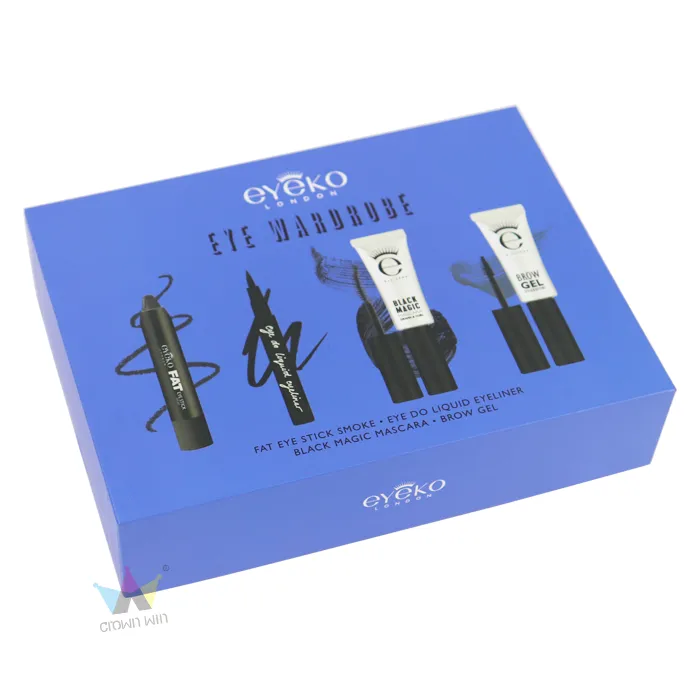 Full color printed custom cosmetic boxes eye makeup gift set closed top view